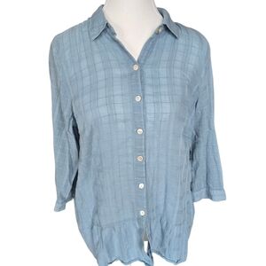 J. Jill Blue Cotton Windowpane Button-up Cottagecore Blouse Small